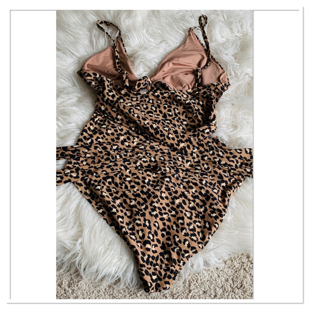 Aerie Cut Out Tie Wrap One Piece Swimsuit Animal Print Brown Black Size XL - Picture 5 of 8